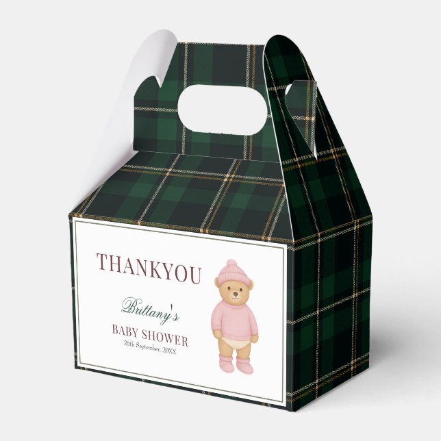 Classic Preppy Bear Designer Plaid Baby Shower Favor Box (Front Side)