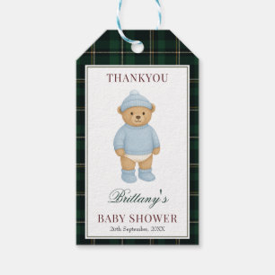 Classic Preppy Bear Designer Plaid Baby Shower Gift Tags