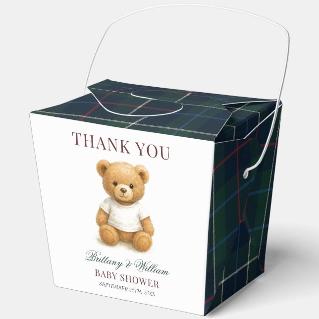 Classic Preppy Bear Plaid Baby Shower  Favor Box (Front)