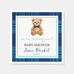 Classic Preppy Blue Plaid Teddy Bear Baby Shower Napkin
