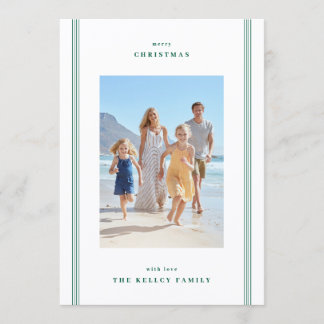 Classic Preppy Green Christmas Pin Stripes Photo Holiday Card