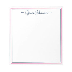 Classic Preppy Personalized Notepad   Navy & Pink