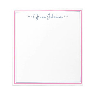 Classic Preppy Personalized Notepad | Navy & Pink