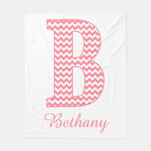 Classic Preppy Pink Chevron Letter B Monogram Baby Fleece Blanket