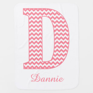 Classic Preppy Pink Chevron Letter D Monogram Baby Blanket