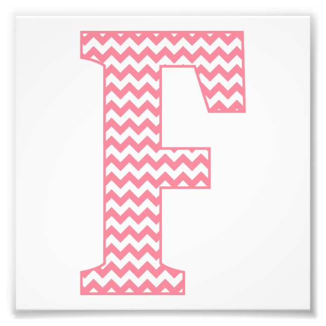 Classic Preppy Pink Chevron Letter F Monogram Photo Print (Front)