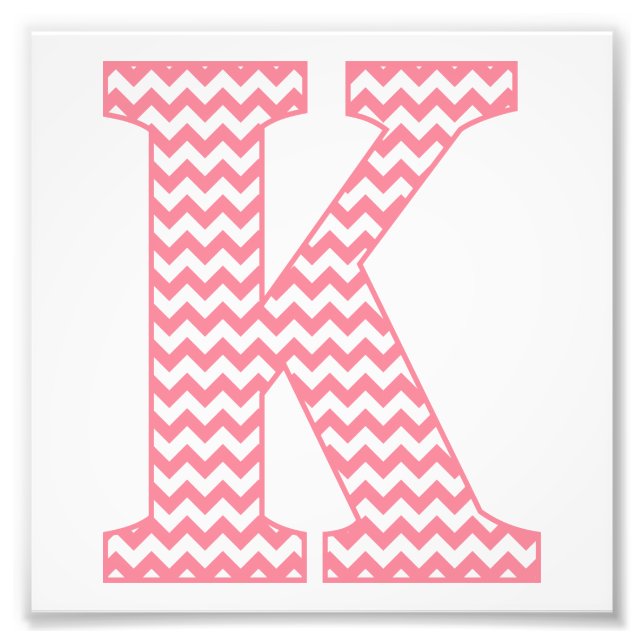Classic Preppy Pink Chevron Letter K Monogram Photo Print (Front)