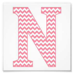 Classic Preppy Pink Chevron Letter N Monogram Photo Print