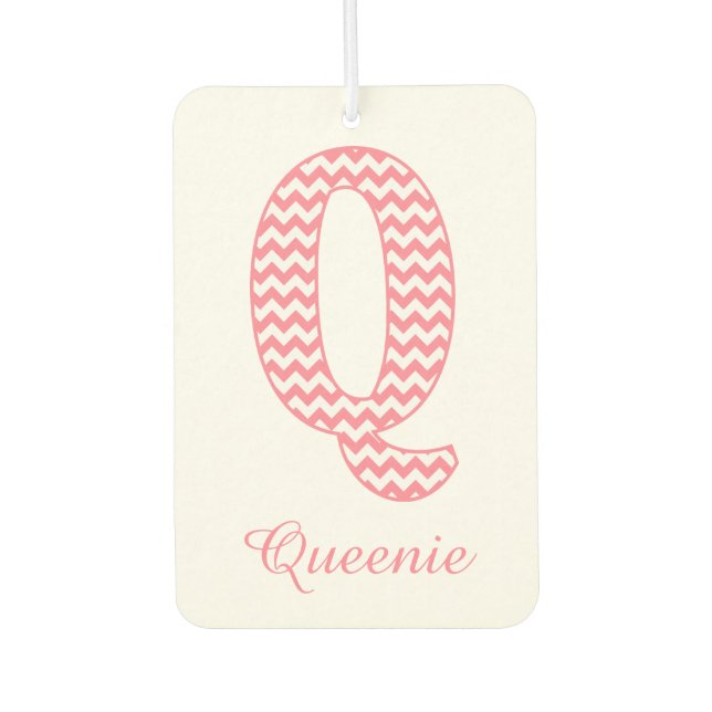 Classic Preppy Pink Chevron Letter Q Monogram Air Freshener (Front)