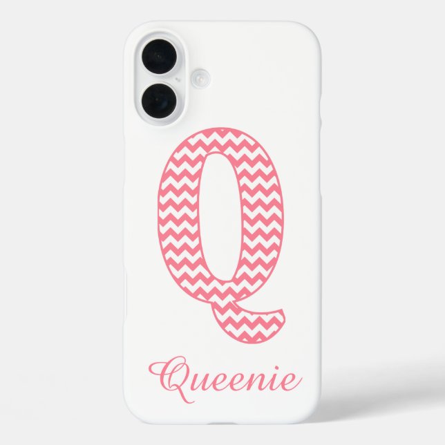 Classic Preppy Pink Chevron Letter Q Monogram Case-Mate iPhone Case (Back)