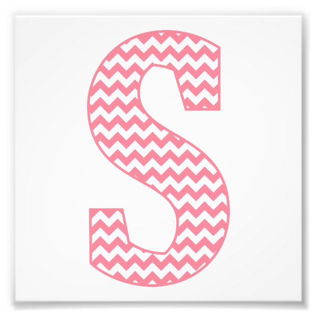 Classic Preppy Pink Chevron Letter S Monogram Photo Print (Front)
