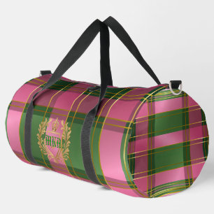 Classic Preppy Plaid Pink Green Monogrammed  Duffle Bag