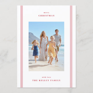 Classic Preppy Red Christmas Pin Stripes Photo Holiday Card
