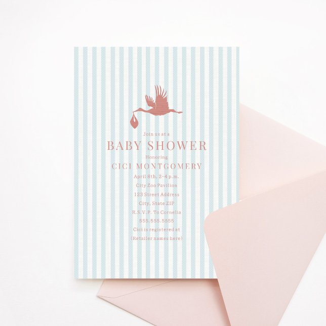 Classic Preppy Seersucker Stripe Girl Baby Shower Invitation (Creator Uploaded)