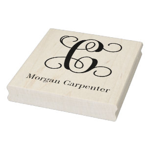 Classic Preppy Single Vine Script Initial Name Rubber Stamp