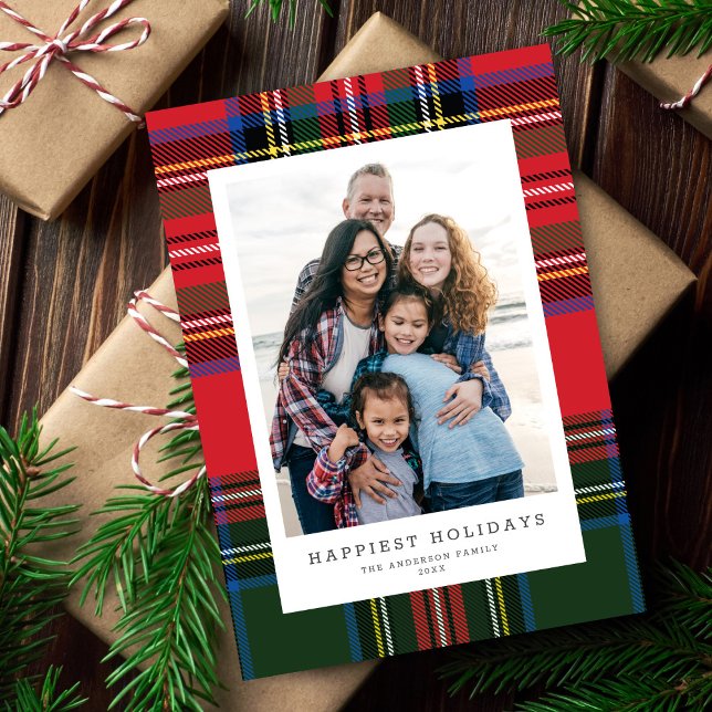 Classic Preppy Tartan Plaid Patchwork 1 Photo  Holiday Card (Creator Uploaded)