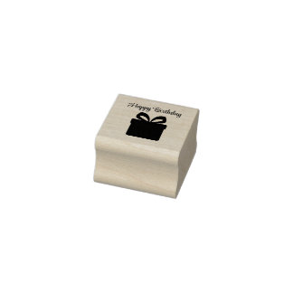 Classic Present Gift Silhouette Outline Message Rubber Stamp