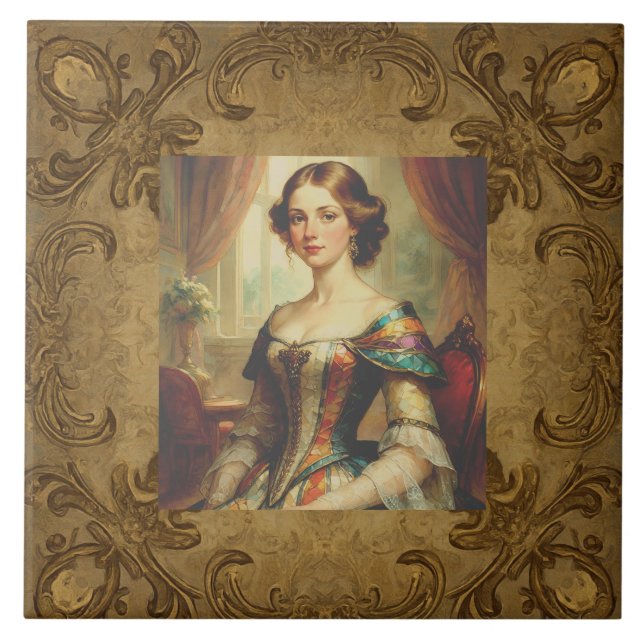 Classic, Princess and Gold Pattern,Victorian Style Tile (Front)