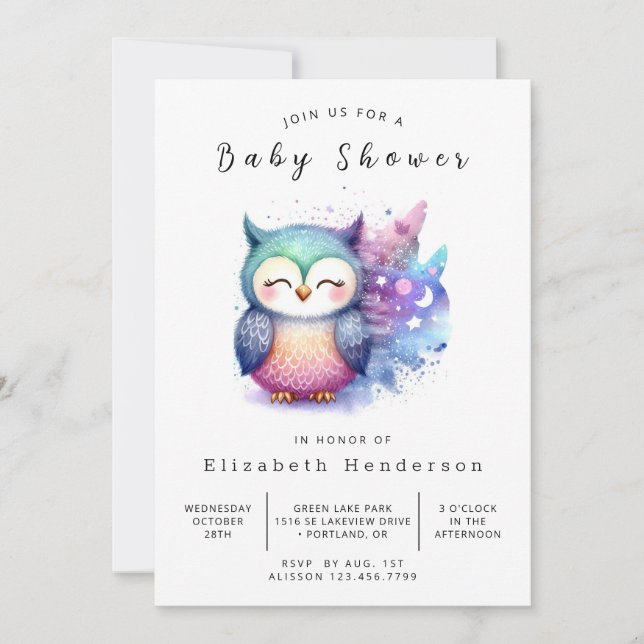 Classic Printable Owl Baby Shower Invitation (Front)