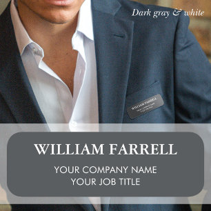 Classic Professional Traditional Dark Grey White Name Tag