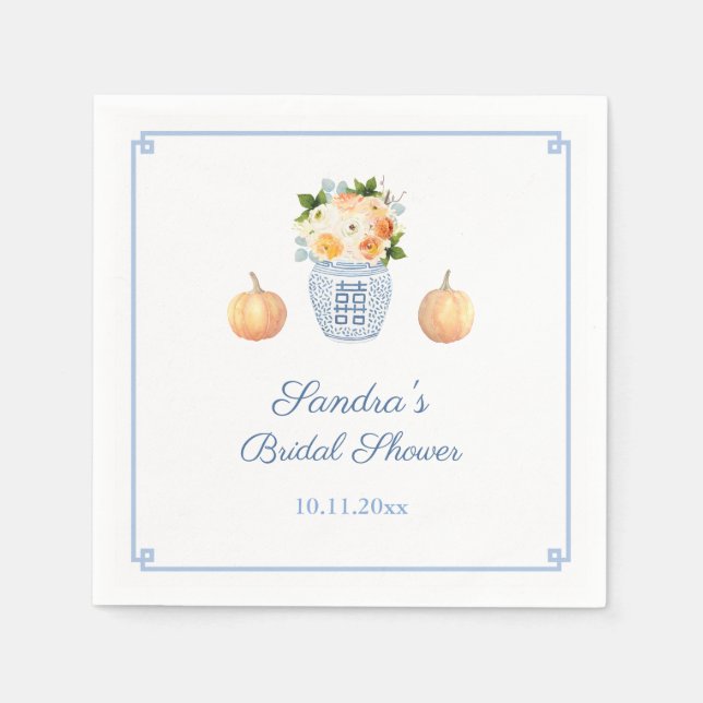 Classic Pumpkin Autumn Flowers Bridal Shower Party Napkin (Front)