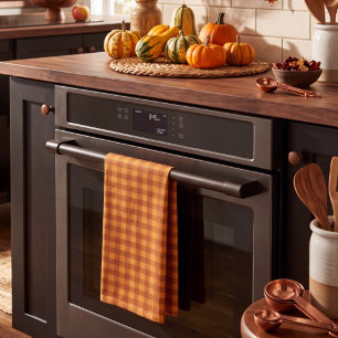 Classic Pumpkin Fall Autumn Gingham Plaid Check Kitchen Towel