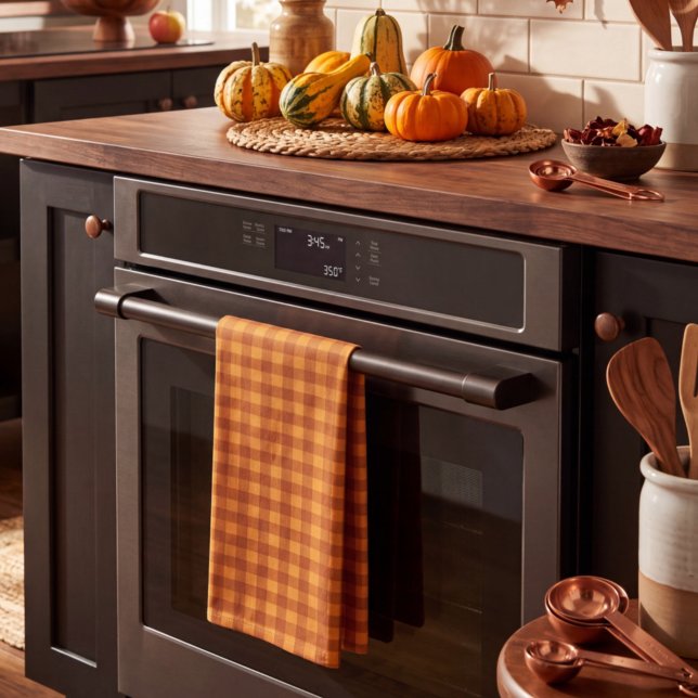 Classic Pumpkin Fall Autumn Gingham Plaid Check Kitchen Towel (Creator Uploaded)