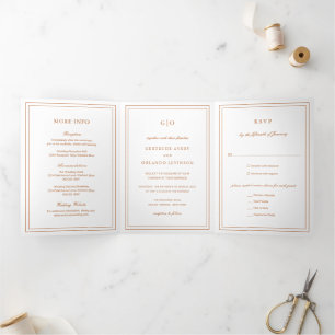Classic Pumpkin Orange Elegant Wedding Tri-Fold Invitation