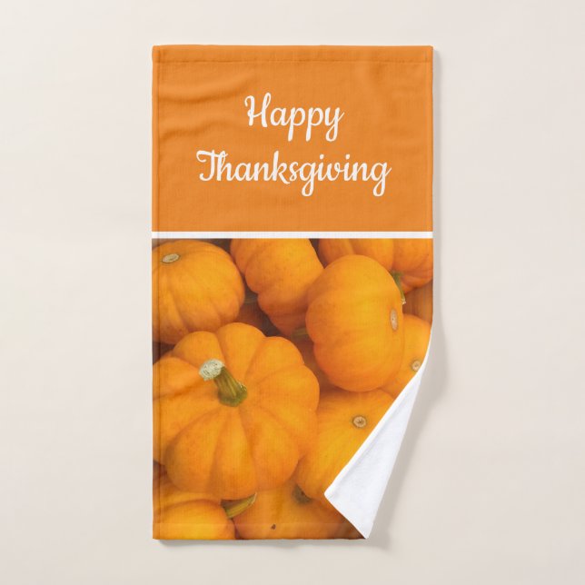 Classic Pumpkin Photo Orange Happy Thanksgiving Hand Towel (Hand Towel)