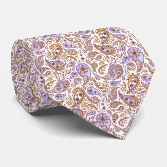 Classic Purple and Brown Vintage Paisley Pattern Tie (Rolled)