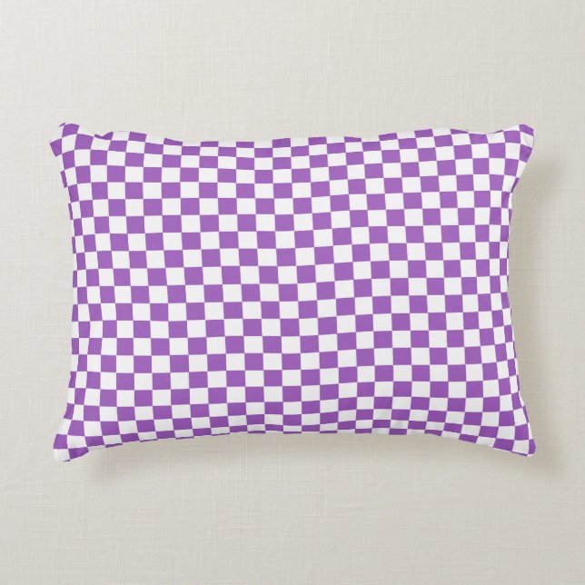 Classic Purple and White Chequered Pattern Accent Pillow (Front)