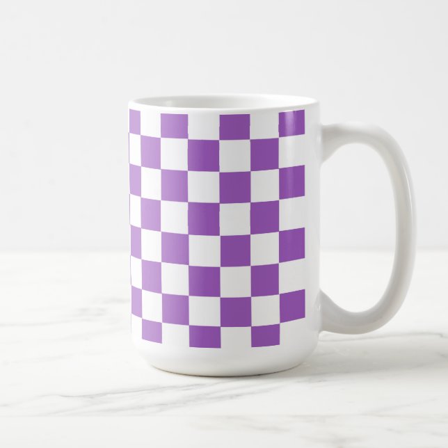Classic Purple and White Chequered Pattern Coffee Mug (Right)