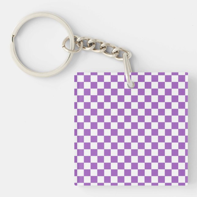 Classic Purple and White Chequered Pattern Keychain (Front)