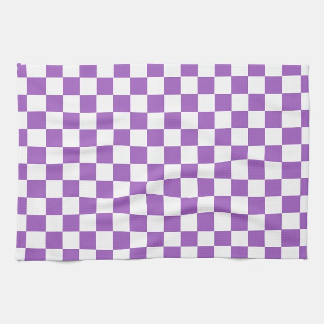 Classic Purple and White Chequered Pattern Kitchen Towel (Horizontal)