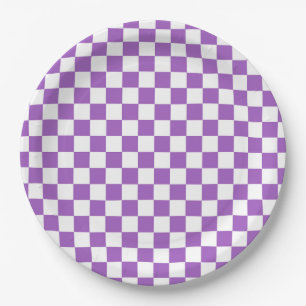Classic Purple and White Chequered Pattern Paper Plate