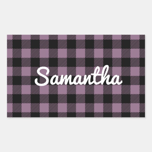 Classic Purple Buffalo Check Plaid Personalized Sticker (Front)
