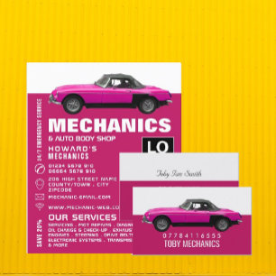 Classic Purple Car, Mechanics Business Card