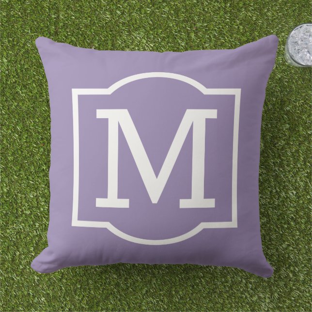 Classic Purple Custom Monogram Letter Outdoor Pillow (Grass)