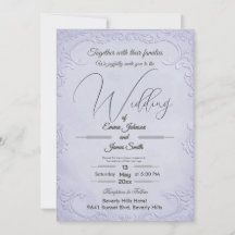 Classic Purple Embossed Floral Wedding Invitation