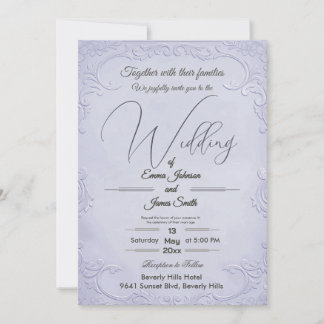 Classic Purple Embossed Floral Wedding Invitation