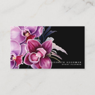 Classic Purple Orchids Black Business Cards