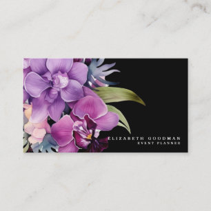 Classic Purple Orchids Black Business Cards