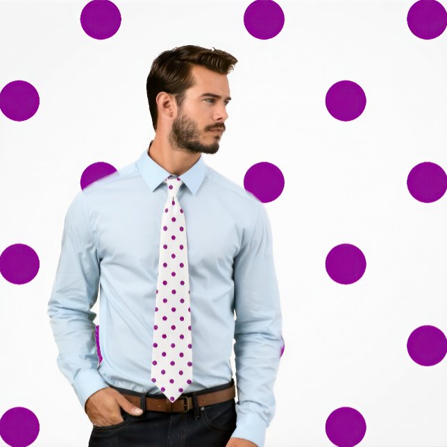 Classic Purple Polka Dot Pattern on White Tie (Man wears a Classic Purple Polka Dot Pattern on White Tie
)