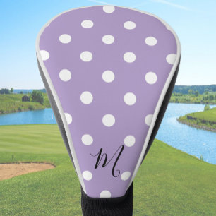 Classic Purple Polka Dots Pattern Monogram Golf Head Cover
