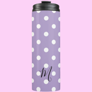 Classic Purple Polka Dots Pattern Monogram Thermal Tumbler