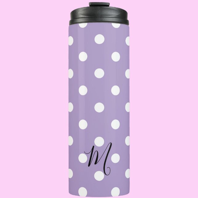 Classic Purple Polka Dots Pattern Monogram Thermal Tumbler (Creator Uploaded)