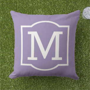 Classic Purple White Bracket Monogram Outdoor Pillow