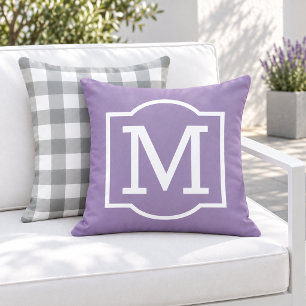 Classic Purple White Bracket Monogram Outdoor Pillow