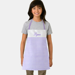 Classic Purple & White Gingham Personalized Name Apron