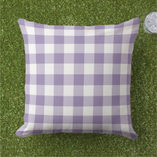 Classic Purple White Gingham Plaid Check Outdoor Pillow